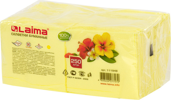 Изображение товара Бумажные салфетки Laima 111948 (250шт, желтый)