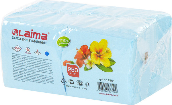 Изображение товара Бумажные салфетки Laima 111951 (250шт, синий)