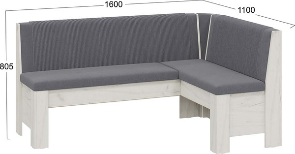 Изображение товара Уголок кухонный мягкий ТриЯ Ганновер (дуб крафт белый/микровелюр Linea Grande 83/Connect 83 серый)