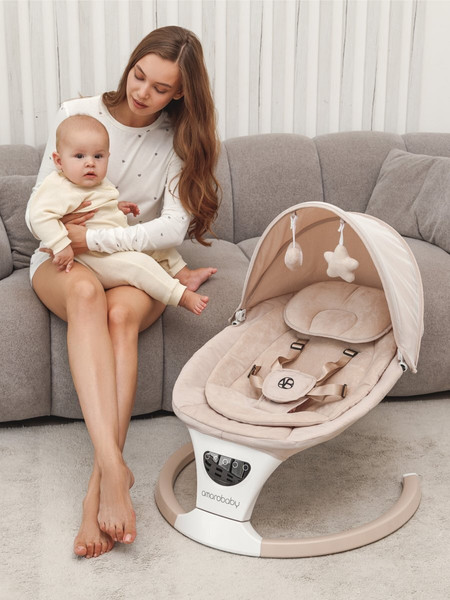Изображение товара Детский шезлонг Amarobaby Teddy Swing / AB24-22TED/03 (бежевый)