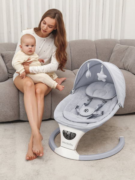 Изображение товара Детский шезлонг Amarobaby Teddy Swing / AB24-22TED/11 (серый)