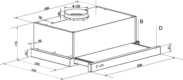 Изображение товара Вытяжка телескопическая Lex Hogan 500 (черный)