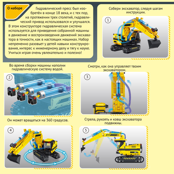 Изображение товара Конструктор кинетический Bondibon Гидравлическая машина Экскаватор / ВВ6495 (554эл)