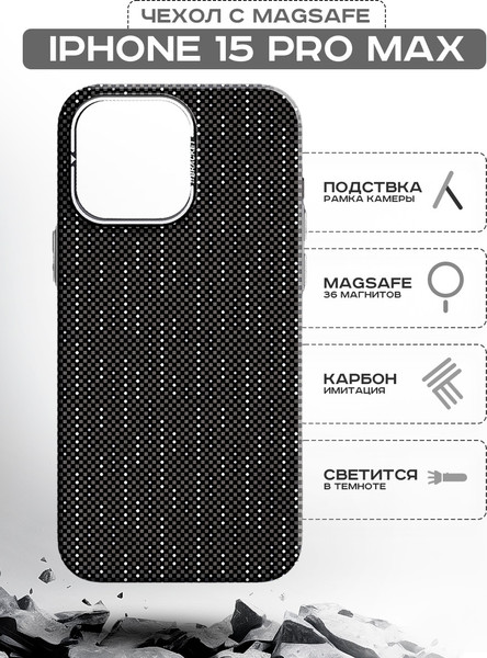 Изображение товара Чехол-накладка Luxo С MagSafe Карбоновая рябь J279 для Apple iPhone 15 Pro Max (серый)