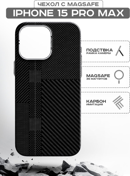 Изображение товара Чехол-накладка Luxo С MagSafe Квадраты карбона LF39 для Apple iPhone 15 Pro Max (черный)