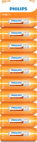 Изображение товара Комплект батареек Philips Longlife Zinc AAA R03L10S (10шт)