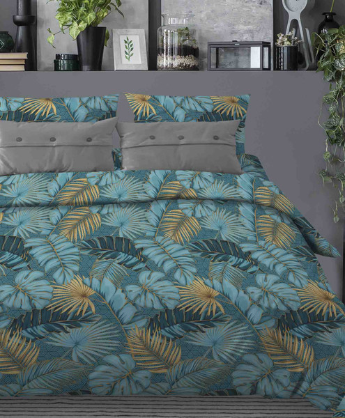 Изображение товара Комплект постельного белья Бояртекс №321 Тропики Вид 4/1 1.5сп (бязь, бирюзовый)