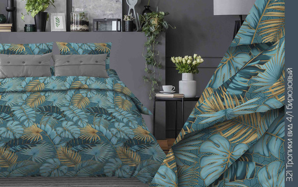 Изображение товара Комплект постельного белья Бояртекс №321 Тропики Вид 4/1 1.5сп (бязь, бирюзовый)