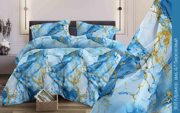 Изображение товара Комплект постельного белья Бояртекс №368 Мрамор Вид 4/1 1.5сп (бязь, бирюзовый)