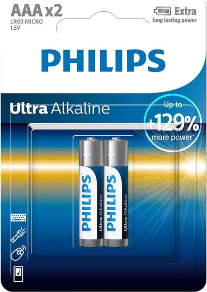 Изображение товара Комплект батареек Philips Ultra Alkaline AAA LR03 (2шт)