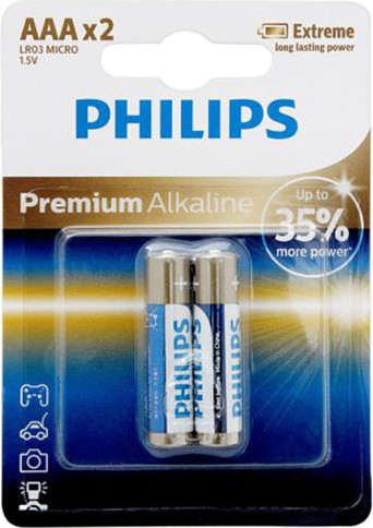 Изображение товара Комплект батареек Philips Premium Alkaline AAA LR03 (2шт)