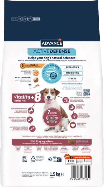 Изображение товара Сухой корм для собак Advance Mini Senior для малых пород старше 8 лет (1.5кг)