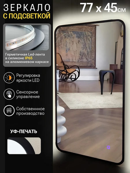 Изображение товара Зеркало Emze Smartphone 45x77 / LED.UV.SMART.45.77.CHE (черный)
