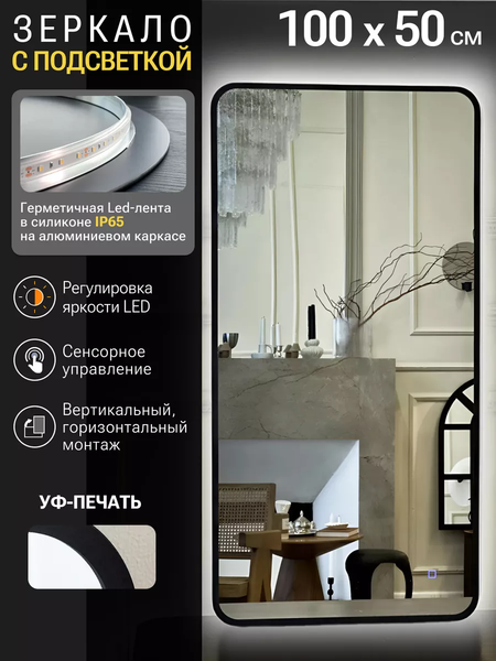Изображение товара Зеркало Emze Smartphone 50x100 / LED.UV.SMART.50.100.CHE (черный)