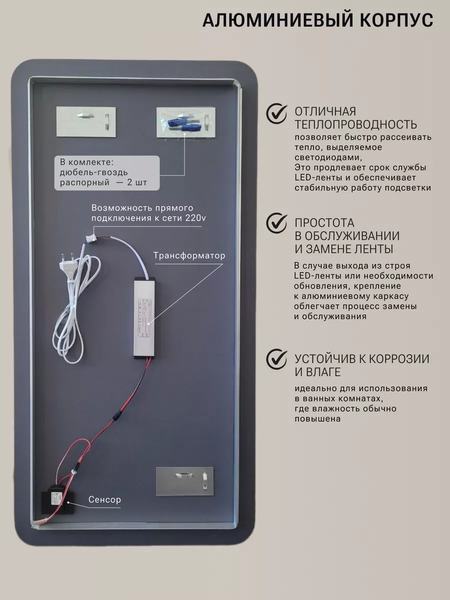 Изображение товара Зеркало Emze Smartphone 50x100 / LED.UV.SMART.50.100.CHE (черный)