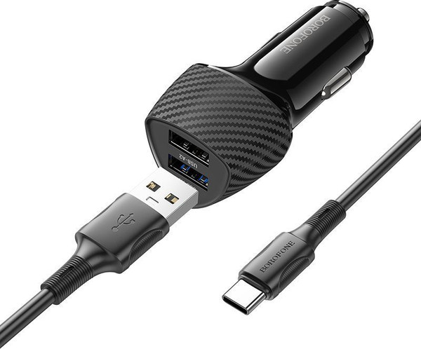 Изображение товара Зарядное устройство автомобильное Borofone BZ31A + кабель Type-C (черный)