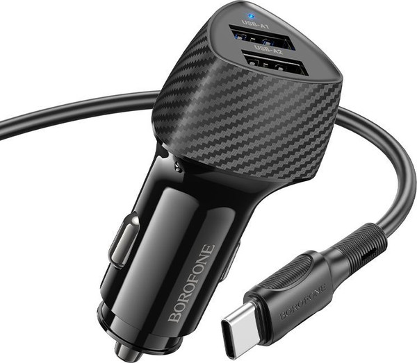 Изображение товара Зарядное устройство автомобильное Borofone BZ31A + кабель Type-C (черный)