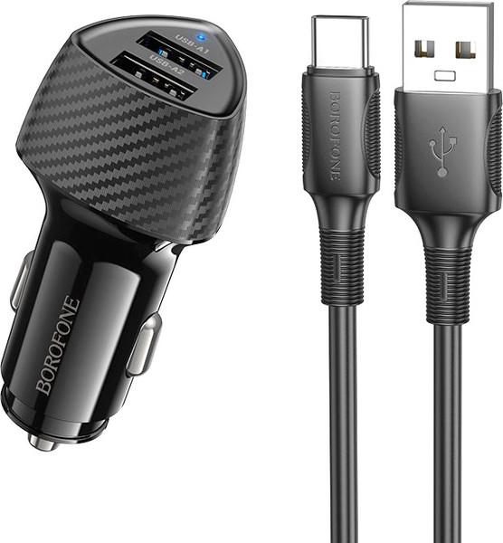 Изображение товара Зарядное устройство автомобильное Borofone BZ31A + кабель Type-C (черный)