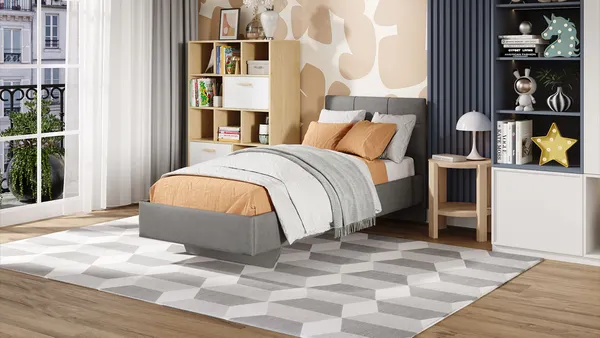 Изображение товара Односпальная кровать ТриЯ Элис тип 1 с мягкой обивкой 80x200 (велюр ultra grafit)