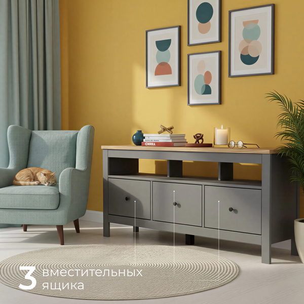 Изображение товара Тумба Mio Tesoro Сага 3 ящика 2.08.03.090.15 (серый/ясень)