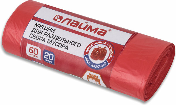 Изображение товара Пакеты для мусора Laima 606702 (60л, 20шт, красный)