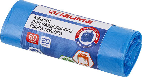 Изображение товара Пакеты для мусора Laima 606703 (60л, 20шт, синий)