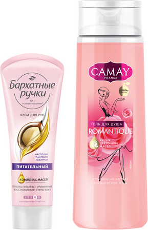 Изображение товара Набор косметики для тела Camay Красота и уход 2024 гель для душа + крем для рук (250мл+80мл)