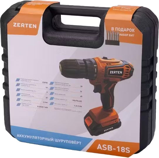 Изображение товара Аккумуляторная дрель-шуруповерт Zerten ASB-18S