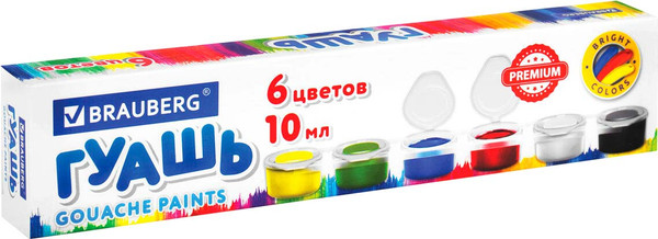 Изображение товара Гуашь Brauberg Premium / 191906 (6цв)