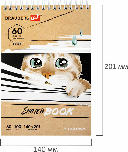 Изображение товара Скетчбук Brauberg Art Debut. Котик! / 115062 (60л)
