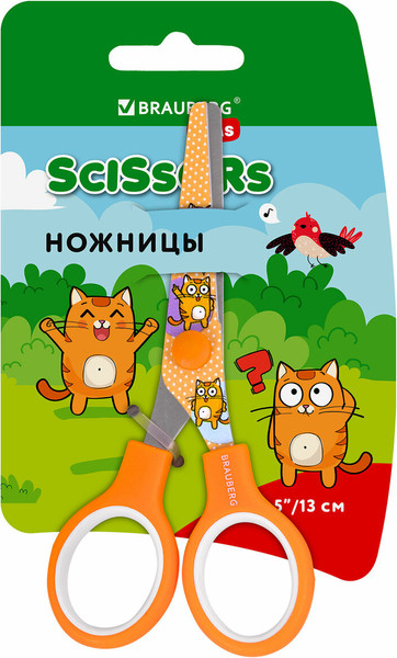 Изображение товара Ножницы канцелярские Brauberg Kids. Котики / 238351 (оранжевый)