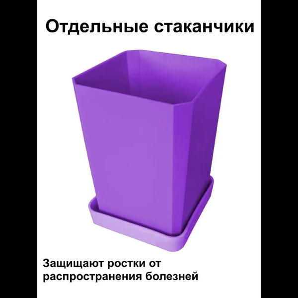Изображение товара Набор горшков для рассады Чипполино АРТ0335 с выдвижным дном, многоразовый (фиолетовый)
