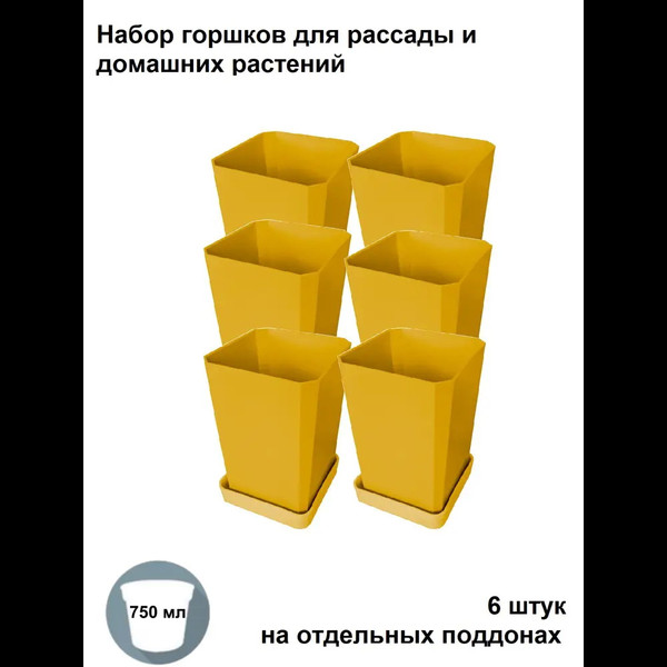 Изображение товара Набор горшков для рассады Чипполино АРТ0335 с выдвижным дном, многоразовый (желтый)