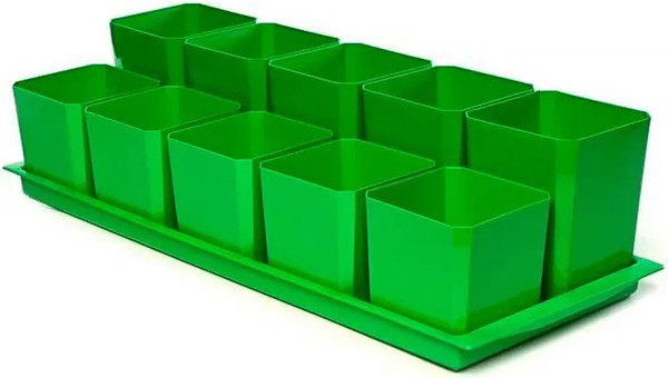 Изображение товара Набор горшков для рассады Чипполино Двухуровневый с выдвижным дном, многоразовый (зеленый)