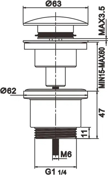 Изображение товара Донный клапан Rose RS31H (черный)