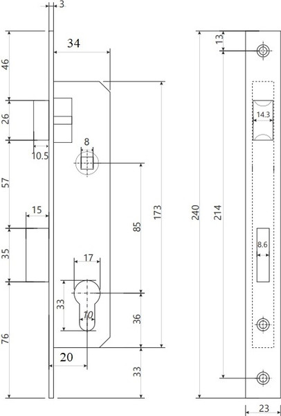 Изображение товара Замок врезной No Brand 7300-20/85-25 пружина (коричневый)