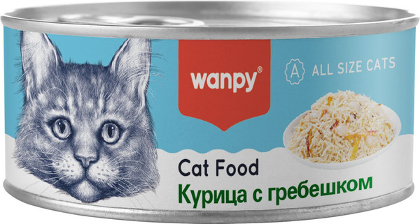 Изображение товара Влажный корм для кошек Wanpy Cat Курица с гребешками (95г)