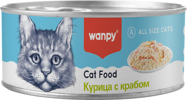 Изображение товара Влажный корм для кошек Wanpy Cat Курица с крабом (95г)