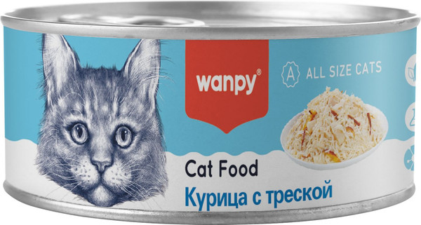 Изображение товара Влажный корм для кошек Wanpy Cat Курица с треской (95г)