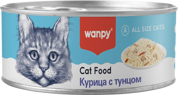 Изображение товара Влажный корм для кошек Wanpy Cat Курица с тунцом (95г)