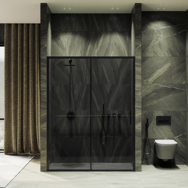 Изображение товара Душевая дверь MaybahGlass 195x150 / MGD-1285-6 (графит/черный)