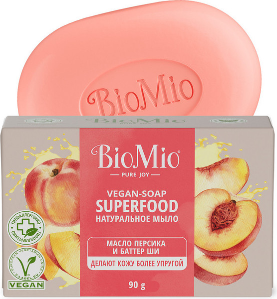 Изображение товара Мыло твердое BioMio Bio-Soap Натуральное с маслом персика и баттером ши (90г)