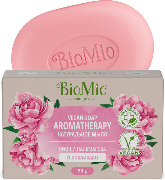 Изображение товара Мыло твердое BioMio Bio-Soap Натуральное Пион и эфирное масло Пальмарозы (90г)