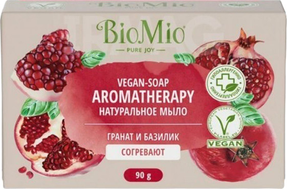 Изображение товара Мыло твердое BioMio Bio-Soap Натуральное Гранат и эфирное масло Базилика (90г)