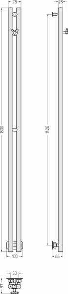 Изображение товара Полотенцесушитель водяной Сунержа Нюанс Pro 1500х50 / 31-0412-1550