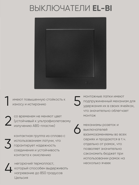 Изображение товара Выключатель El-Bi Zena-Vega / 609-014800-200 (черный)