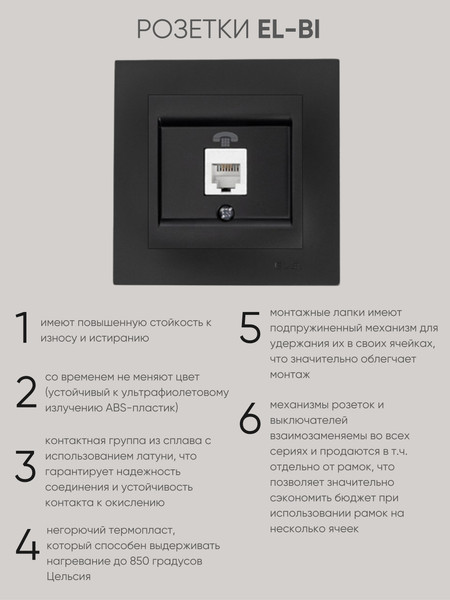 Изображение товара Розетка El-Bi Zena-Vega / 609-014800-221 (черный)