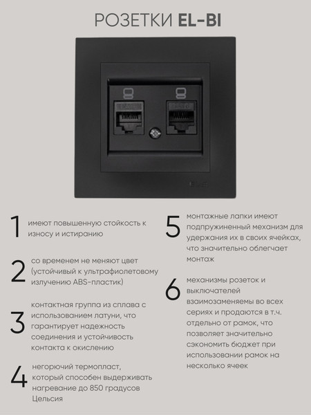 Изображение товара Розетка El-Bi Zena-Vega / 609-014800-248 (черный)