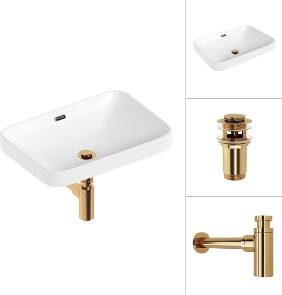 Изображение товара Умывальник Lauter 21441A + клапан 21190G + сифон 21635G (золото)