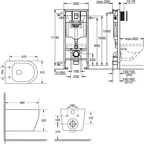 Изображение товара Унитаз подвесной с инсталляцией Lauter Sulzdorf + GROHE Solido 38811KF0 + панель GROHE 37131000 (белый с микролифтом)